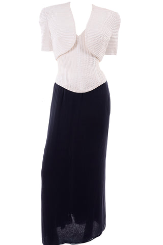 Navy Blue & White Silk Vintage Oscar de la Renta Evening Dress w Tags