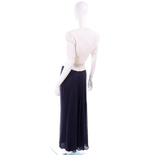 Navy Blue & White Silk Vintage Oscar de la Renta Evening Dress Deadstock w Tags 