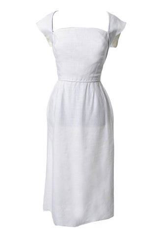 1940's or Early 50's Pat Premo White Linen Vintage Dress - Dressing Vintage