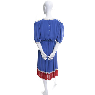 Pierre Cardin Vintage Dress Blue Red Silk 70s designer