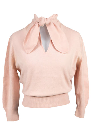 Pretty soft pink vintage cashmere sweater with bow SOLD - Dressing Vintage