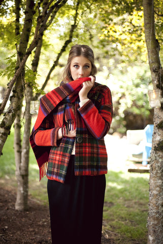 Vintage 1960s coat and scarf Red Plaid Bill Atkinson glen of Michigan SOLD - Dressing Vintage