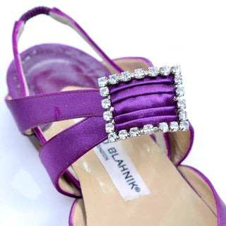 Cross strap and elastic slingback for Manolo Blahnik purple satin flats size 39