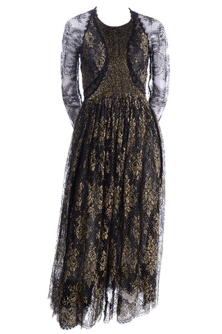 Geoffrey Beene Gold & Black Lace Evening Dress