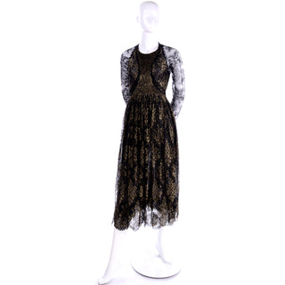 Geoffrey Beene Gold & Black Lace Evening Dress vintage