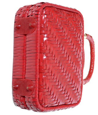 1960s Cherry Red Vintage Basket Handbag - Dressing Vintage