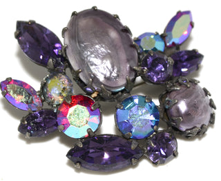 Regency Jewels vintage brooch purple blue rhinestones - Dressing Vintage