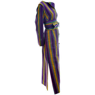 1970s Quilted Silk Caftan with Stripes and slit