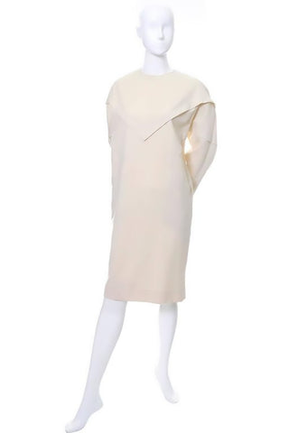 1980's Cream Shamask Original Wool Dress  Triangle Panel Vintage Size 6/8