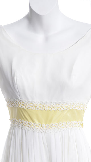 White silk chiffon vintage dress yellow ribbon 1960's palazzo pants