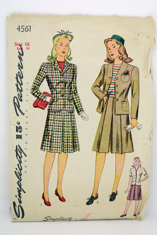 40s Simplicity 4561 vintage teen sewing pattern