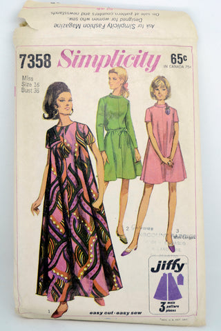 1967 Simplicity 7358 Tent Dress Vintage Sewing Pattern Muumuu