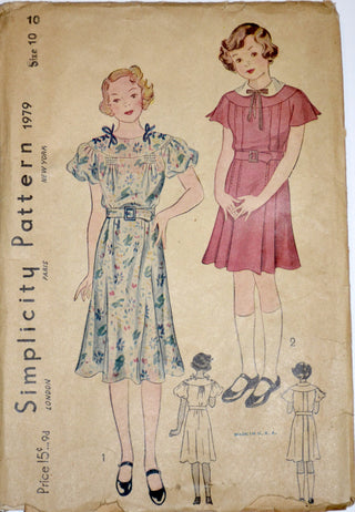 1930's Rare Vintage Girl's Dress Pattern Simplicity 1979 - Dressing Vintage