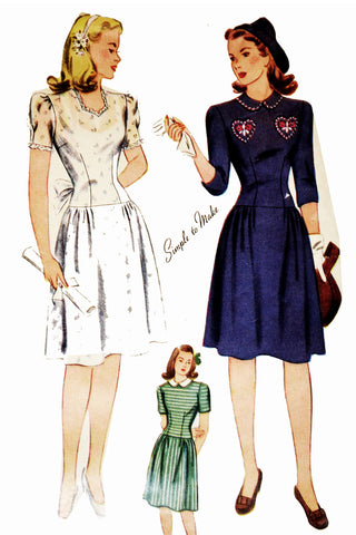 1944 Simplicity 4876 Vintage Dress Pattern WWII 36" Bust - Dressing Vintage