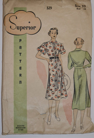 1930's Vintage Dress Pattern Superior 329 38" Bust - Dressing Vintage