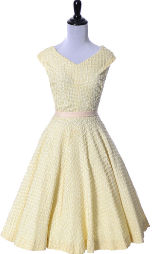 Tiana Pittelle vintage 1950s yellow ribbon dress Large - Dressing Vintage