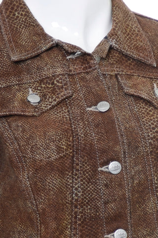 Todd Oldham Vintage Brown Snakeskin Print Denim Jacket Designer Jean 