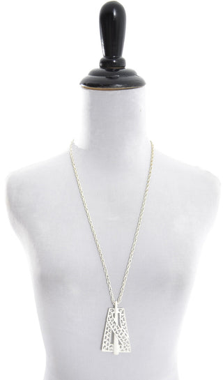 1960's Vintage Trifari White Metal Pendant Necklace T Hang Tag - Dressing Vintage