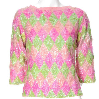 Sequin Pink and green diamond sweater