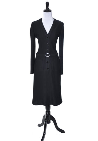 1970s Black Valentino Boutique Vintage Ribbed Knit Dress - Dressing Vintage
