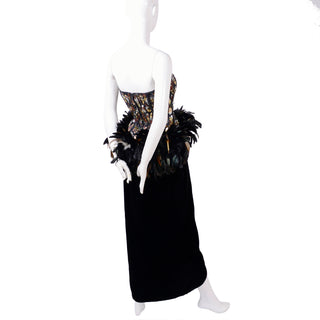 1980s Victor Costa vintage gown w/ beads sequins feathers