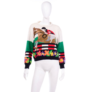 Vintage Berek Cotton Jockey Equestrian Horse Novelty Sweater Marta D