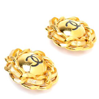 1980s Chanel Gold Plated Vintage CC Clip Statement Earrings Dramatic Logo