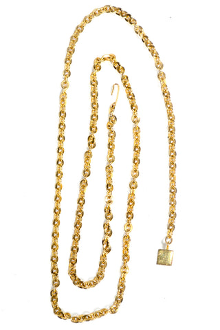 Gold Chain Link Belt with Hanging Cube Chain