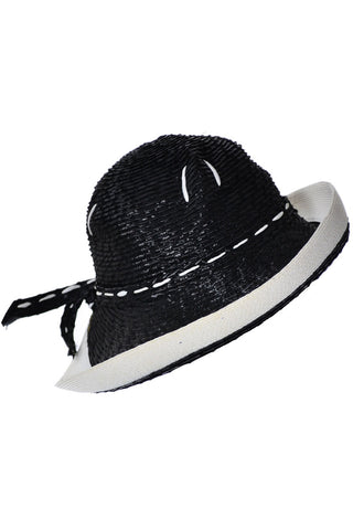 1960s Navy Blue Straw Yves Saint Laurent Vintage Hat 21" - Dressing Vintage