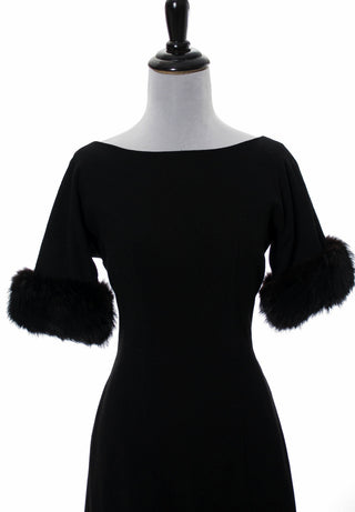 Black Vintage 1960s Cocktail Dress with Fur Trim - Dressing Vintage
