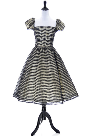 1950s Ceil Chapman Vintage Dress with Black Lace Trim - Dressing Vintage