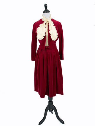 Vintage cherry red velvet skirt bolero jacket suit