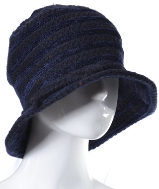 1980's Jacques le Corre Paris Vintage Hat Blue & Black Knit - Dressing Vintage
