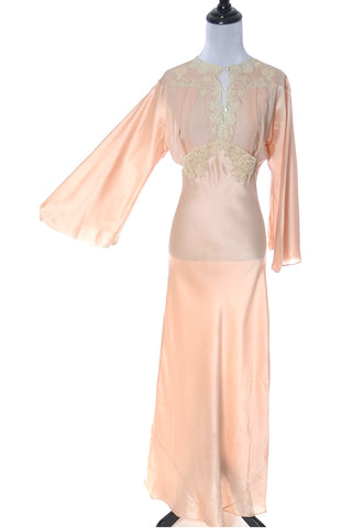 1940s Bias Cut Vintage Peach Silk Nightgown at Dressing Vintage