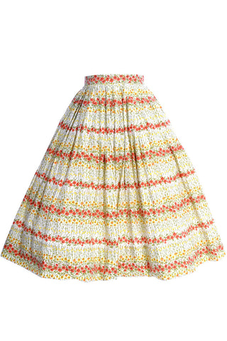 1950's or 1960's Full Cotton Skirt withYellow Orange and Green Floral - Dressing Vintage