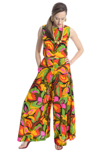 1960's Vintage Palazzo Pants and Crop Top with Tropical Floral Print - Dressing Vintage