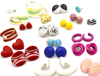 18 Pair Bright Colorful Vintage Earrings Pierced 1960s - 1980s - Dressing Vintage