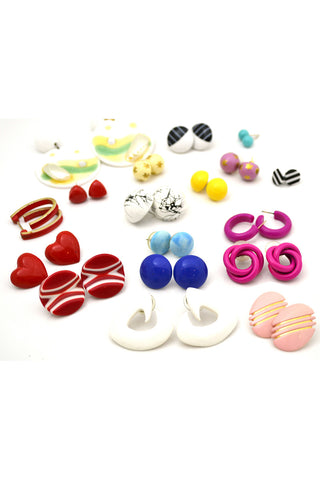 18 Pair Bright Colorful Vintage Earrings Pierced 1960s - 1980s - Dressing Vintage