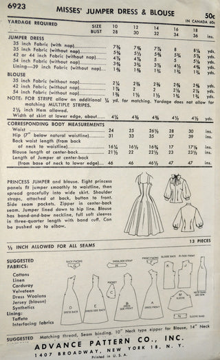Vintage Advance 6923 pattern Jerry Gilden 1950s dresses 32B UNCUT - Dressing Vintage