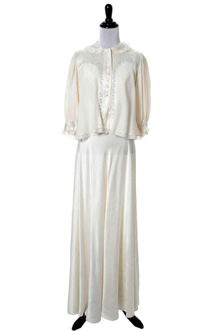 Silk Vintage Nightgown and Bed Jacket with Lace Trim Trousseau - Dressing Vintage