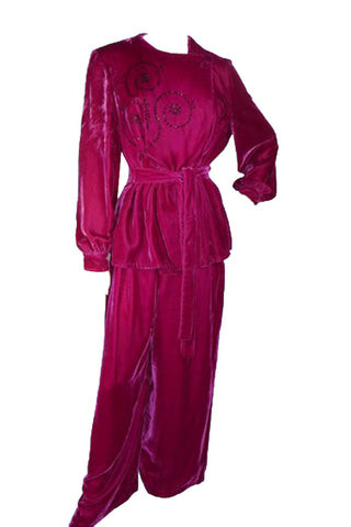1940's Velvet Vintage Hostess Pajamas with Cut Steel Studs 40B - Dressing Vintage
