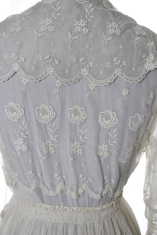 1910s Embroidered Edwardian White Vintage Dress With Lace Trim - Dressing Vintage