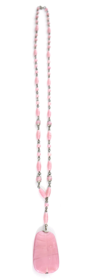 Antique Victorian Pink Lace Agate Brass Filigree Vintage Necklace - Dressing Vintage