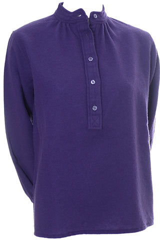 1970s Vintage YSL Yves Saint Laurent Purple Wool Peasant Blouse Top