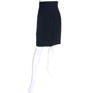 Yves Saint Laurent Vintage High Waist Black Wool Slim Skirt 1990s