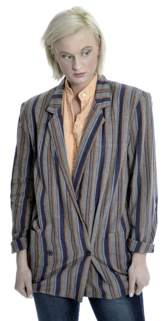 1980s Designer Willi Smith Willi Wear Vintage Blazer Jacket Stripes - Dressing Vintage