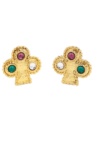 Edouard Rambaud vintage club shaped clip on earrings with colorful gems