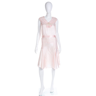 Vintage 1920s Pink Satin Sleeveless Dress with Belt and Organza Bow