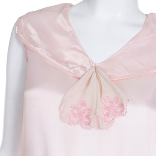 1920s Pink Satin Sleeveless Dress with Belt Organza Bow and pintucks