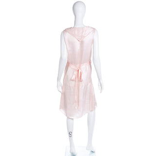 Vintage 1920s Pink Satin Sleeveless Dress with Belt and Organza Bow XS